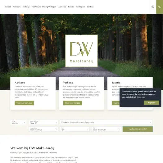 Screenshot of the website of www.dwmakelaardij.nl