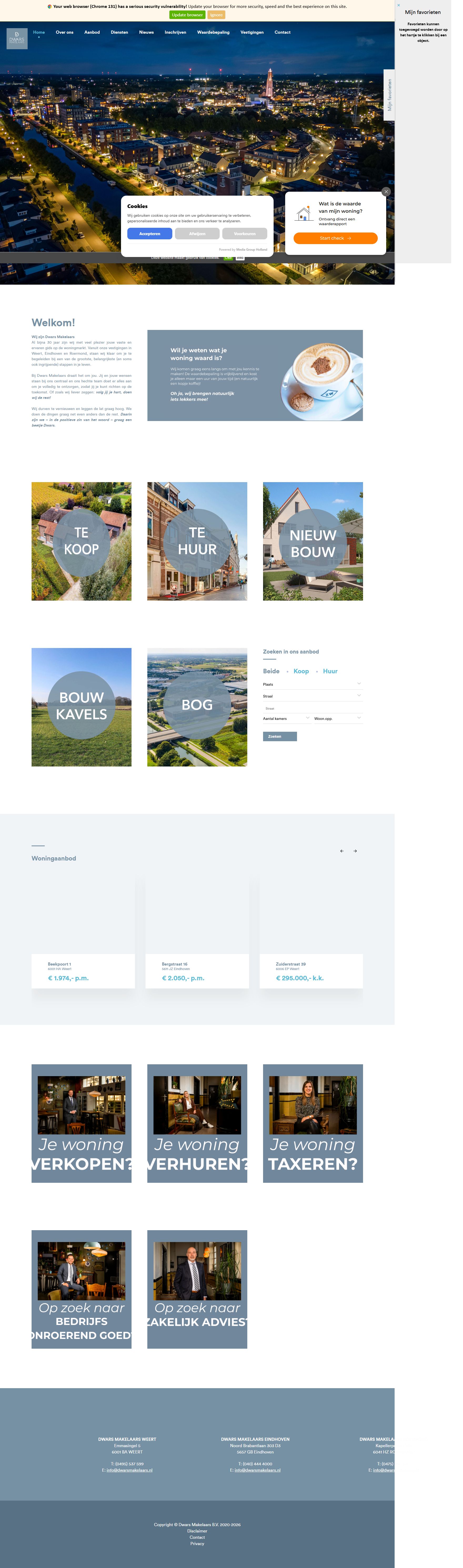 Screenshot of the website of www.dwarsmakelaars.nl