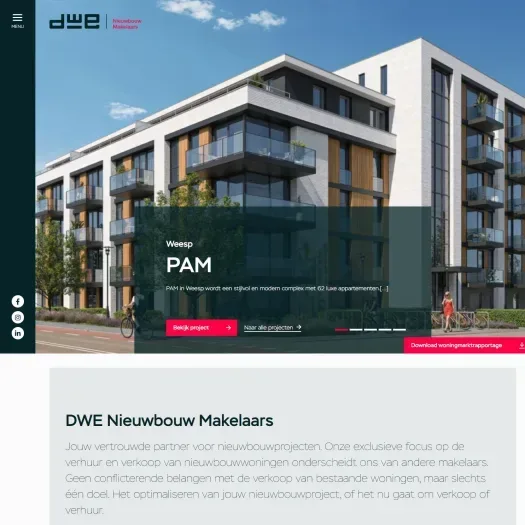 Screenshot van de website van www.dwe-nieuwbouw.nl