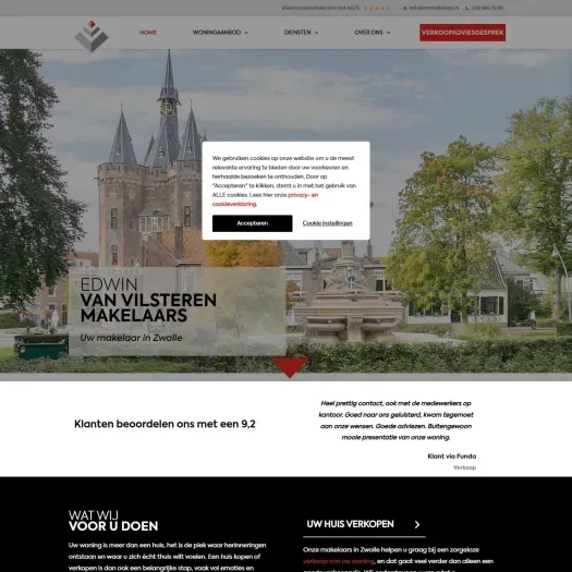 Screenshot van de website van www.evvmakelaars.nl