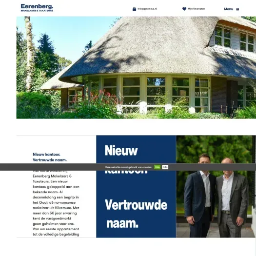 Screenshot van de website van www.eerenbergmakelaars.nl
