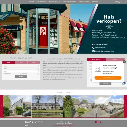 Screenshot van de website van www.ehp-makelaardij.nl