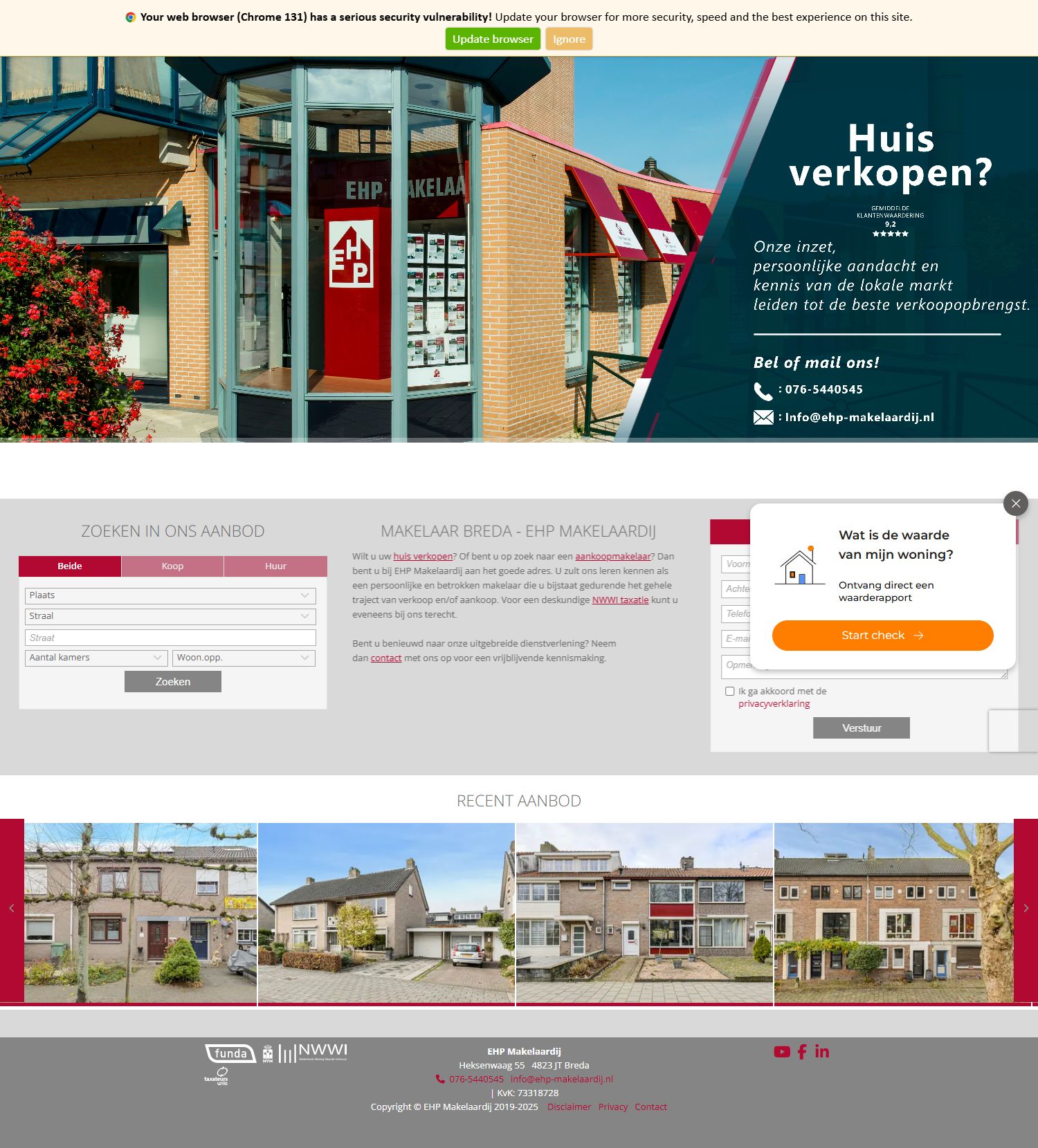 Screenshot der Website von www.ehp-makelaardij.nl