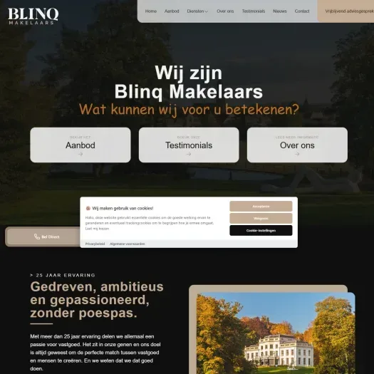 Screenshot van de website van blinqmakelaars.nl