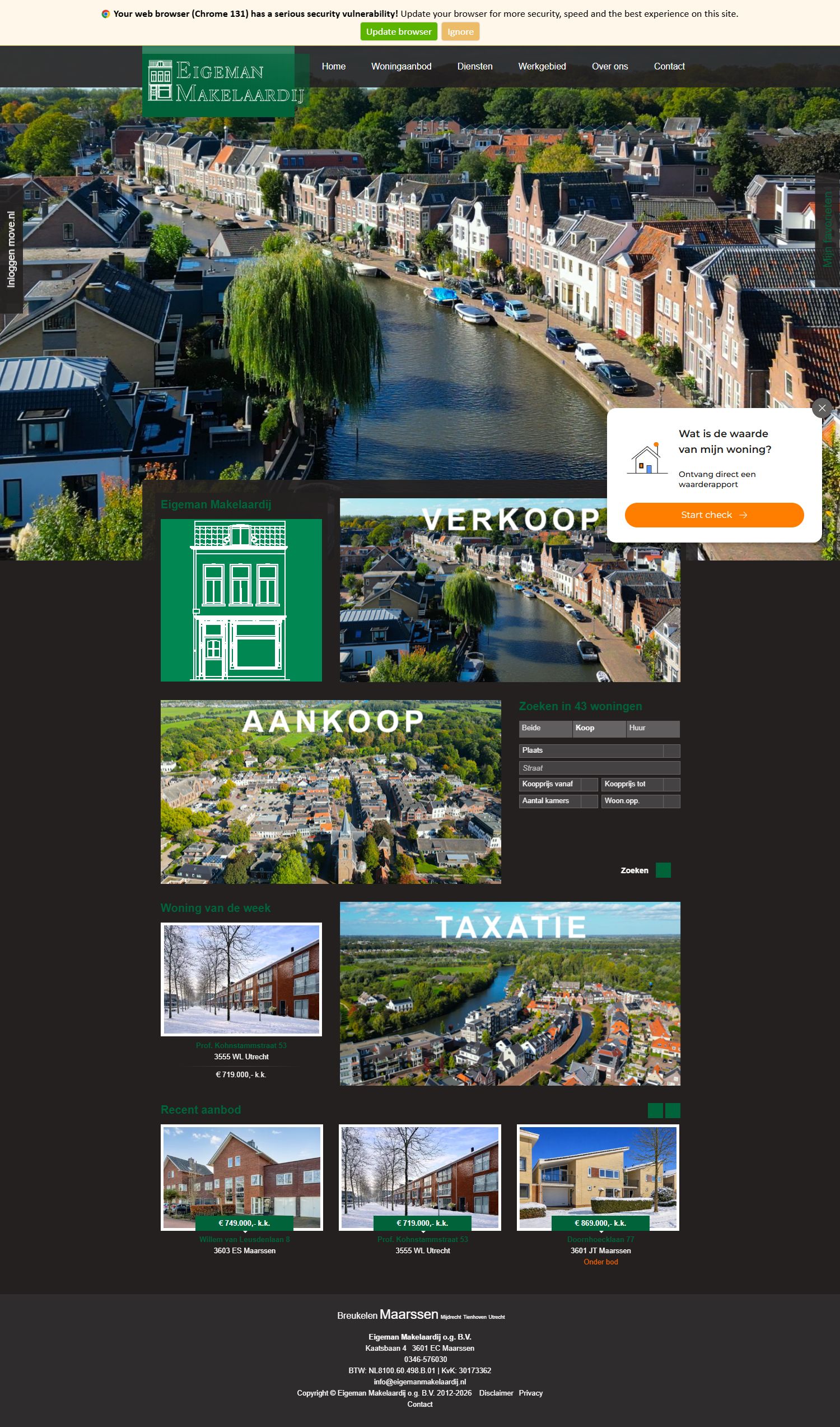 Screenshot der Website von www.eigemanmakelaardij.nl
