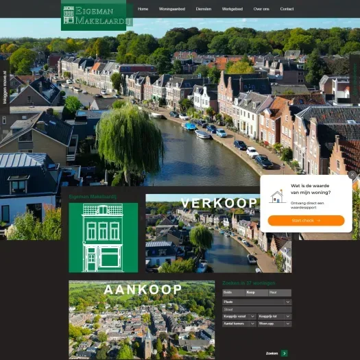 Screenshot van de website van www.eigemanmakelaardij.nl