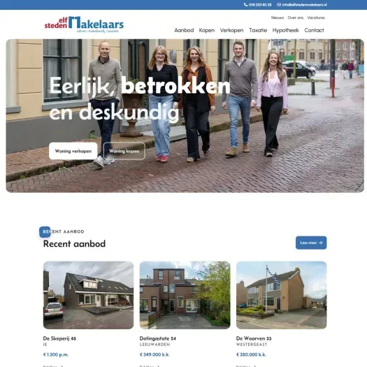 Screenshot van de website van www.elfstedenmakelaars.nl