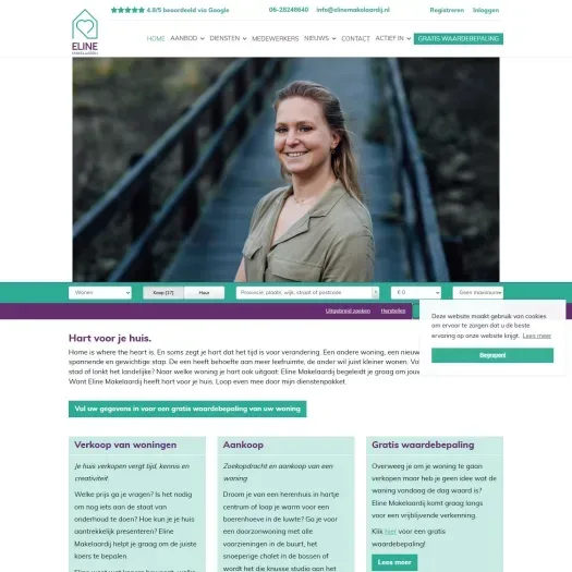 Screenshot of the website of www.elinemakelaardij.nl