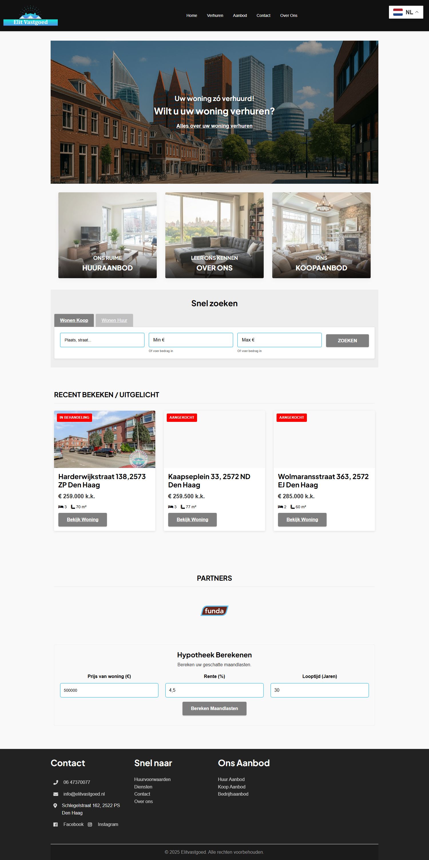Screenshot van de website van elitvastgoed.nl