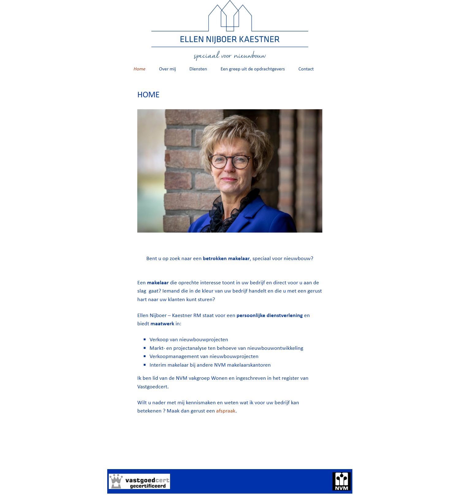 Screenshot of the website of www.ellennijboer.nl