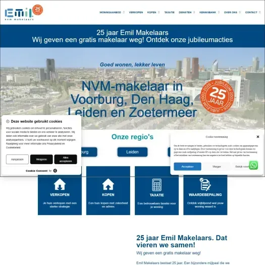 Screenshot van de website van www.emilmakelaars.nl