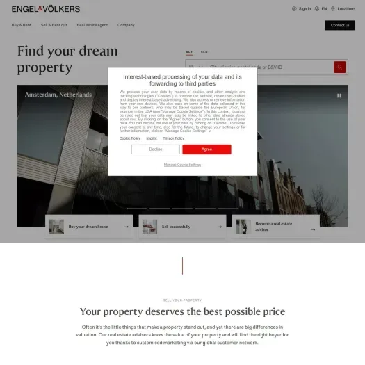 Screenshot van de website van engelvoelkers.com