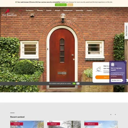 Screenshot van de website van www.makelaardijhetraadhuis.nl