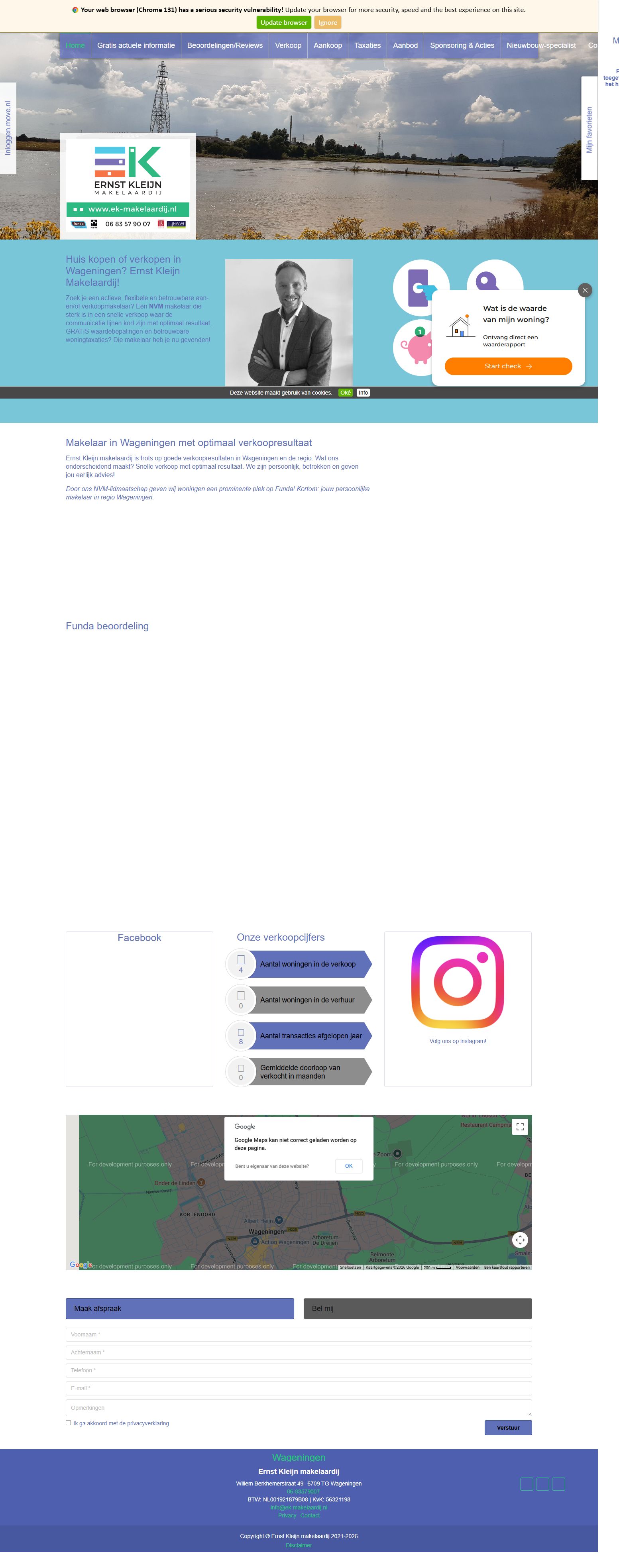 Screenshot of the website of www.ek-makelaardij.nl