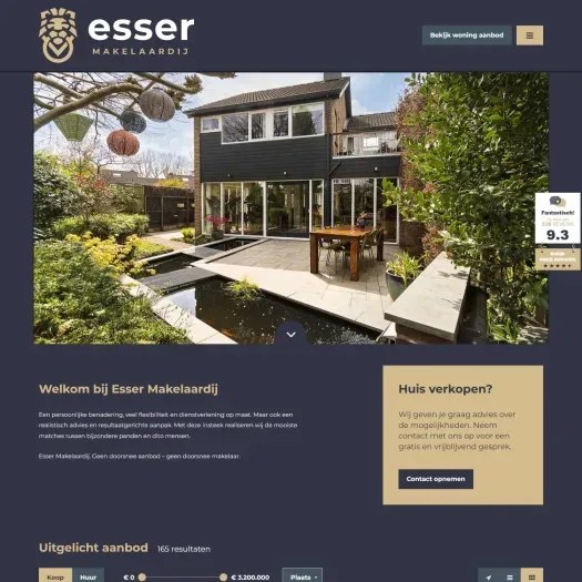 Screenshot van de website van www.essermakelaardij.nl