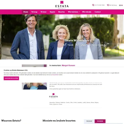 Screenshot of the website of www.estata.nl