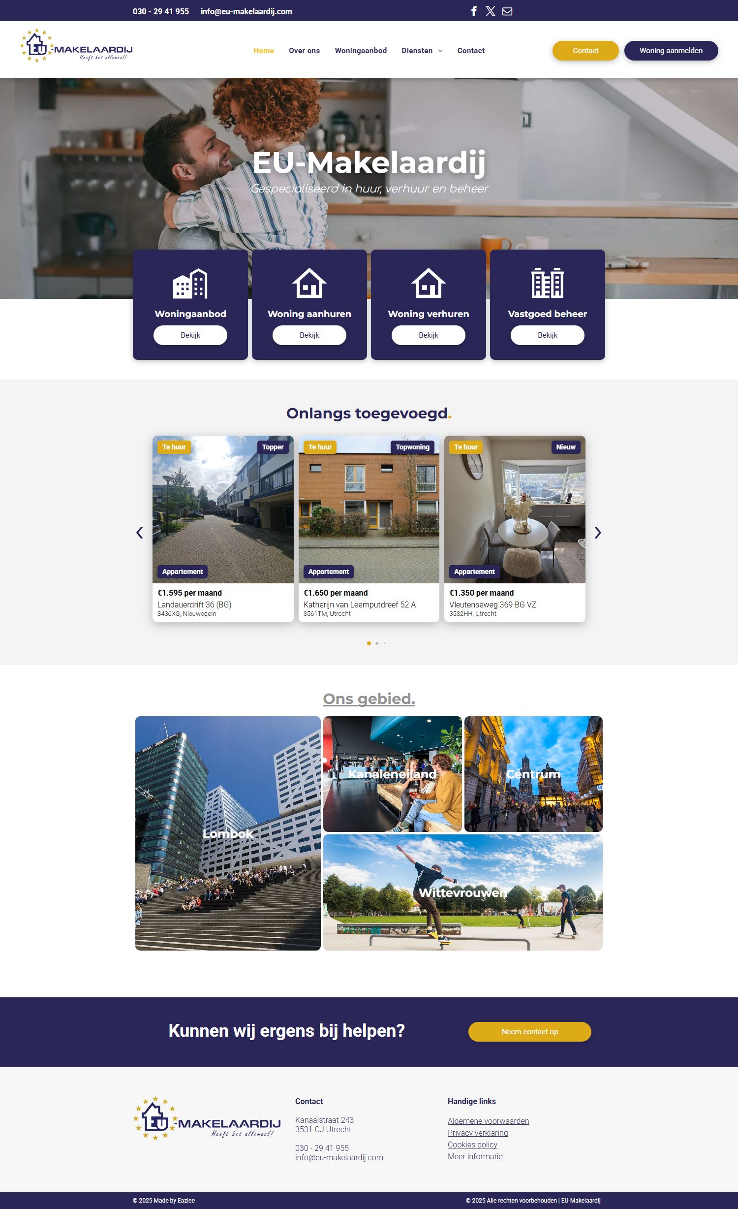 Screenshot der Website von www.eu-makelaardij.com