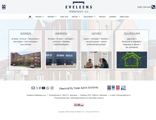 Screenshot van de website van www.eveleens.nl