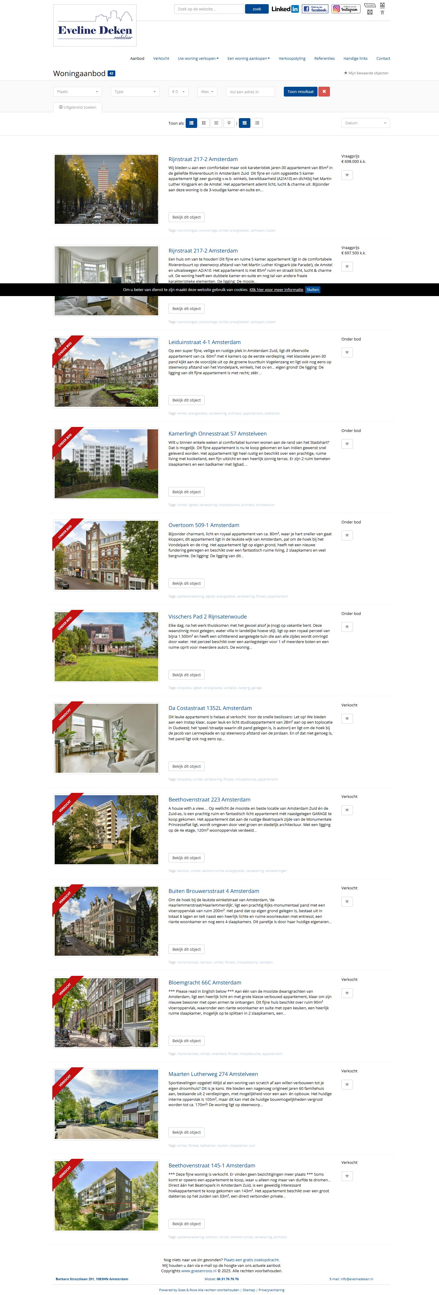 Screenshot of the website of www.evelinedeken.nl