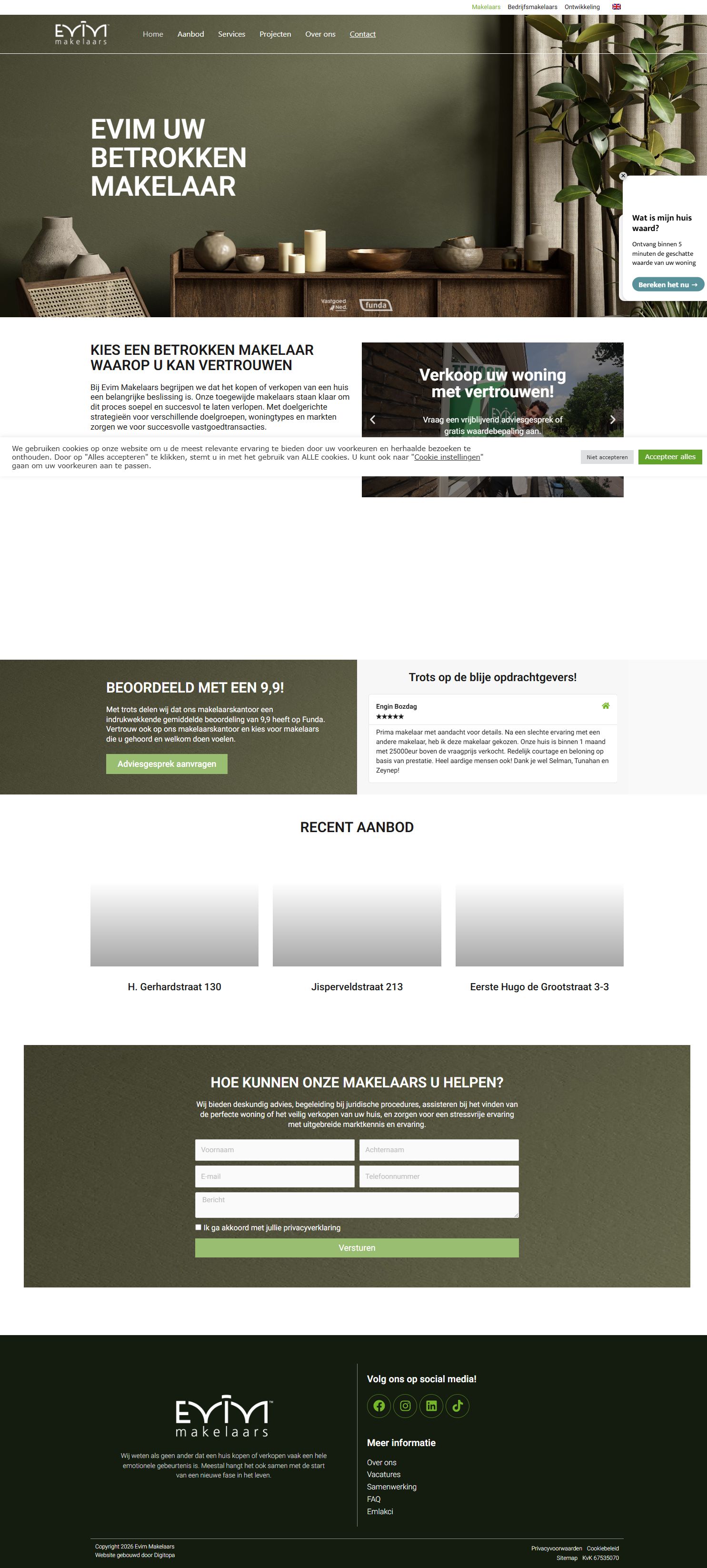 Screenshot of the website of www.evimmakelaars.nl