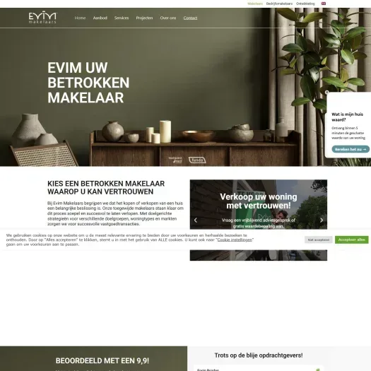 Screenshot of the website of www.evimmakelaars.nl