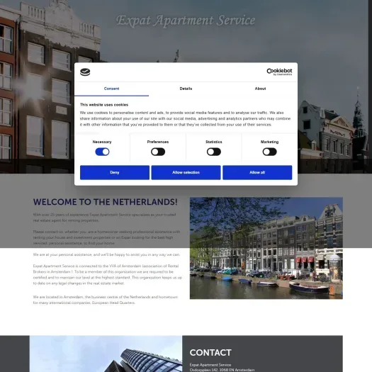 Screenshot van de website van www.expatapartments.nl