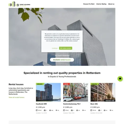 Screenshot van de website van www.expathousingrotterdam.nl