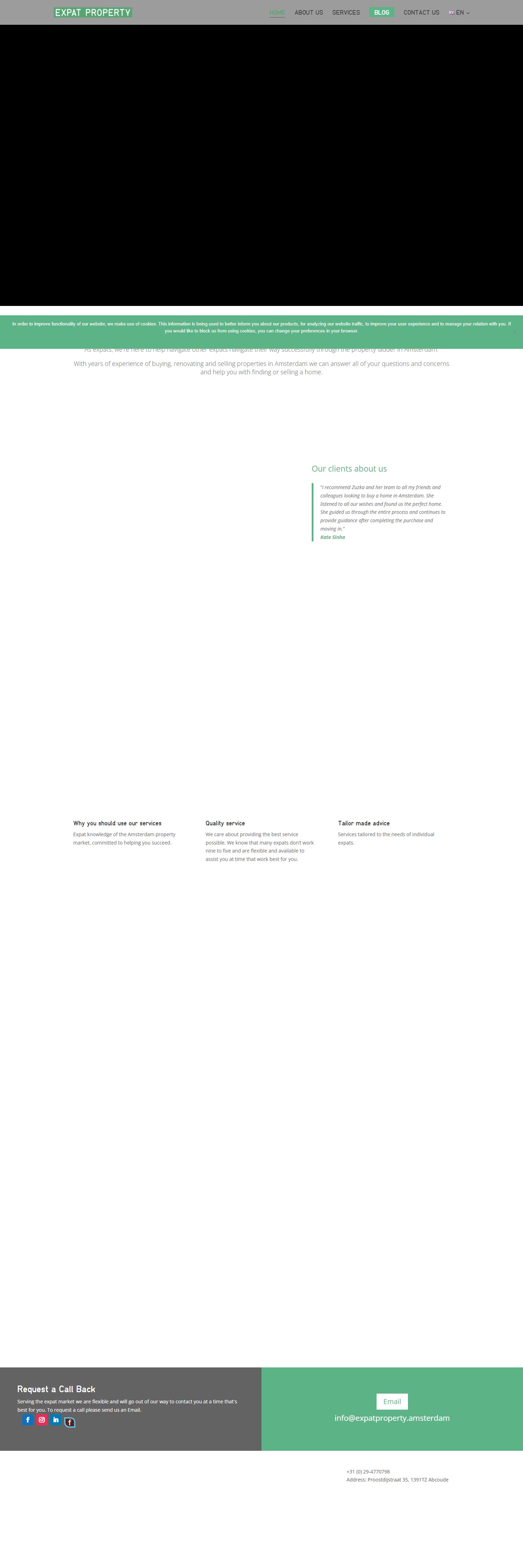 Screenshot of the website of expatproperty.amsterdam