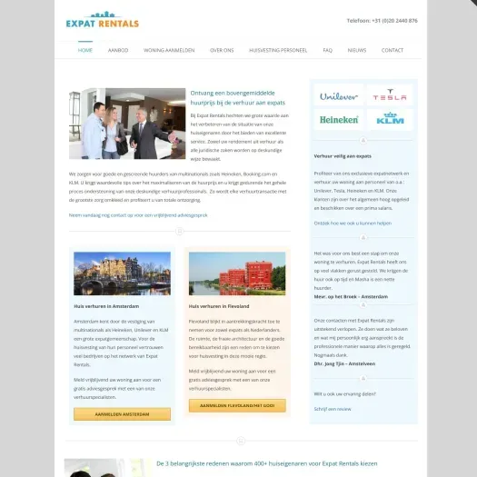 Screenshot van de website van www.expatrentals.nl