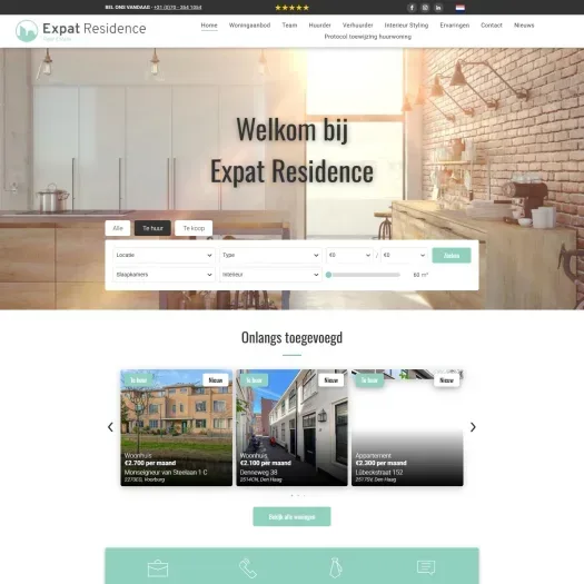 Screenshot van de website van www.expatresidence.nl