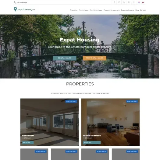Screenshot van de website van www.expathousing.com