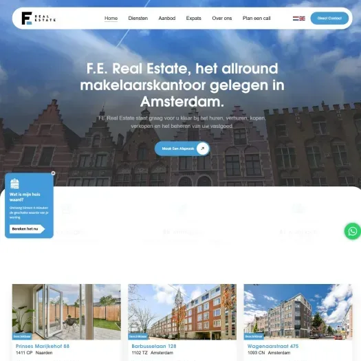 Screenshot van de website van www.fe-realestate.nl