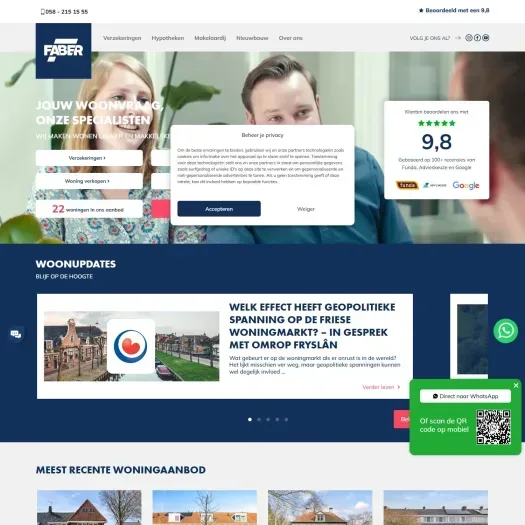 Screenshot of the website of www.faberwonen.nl