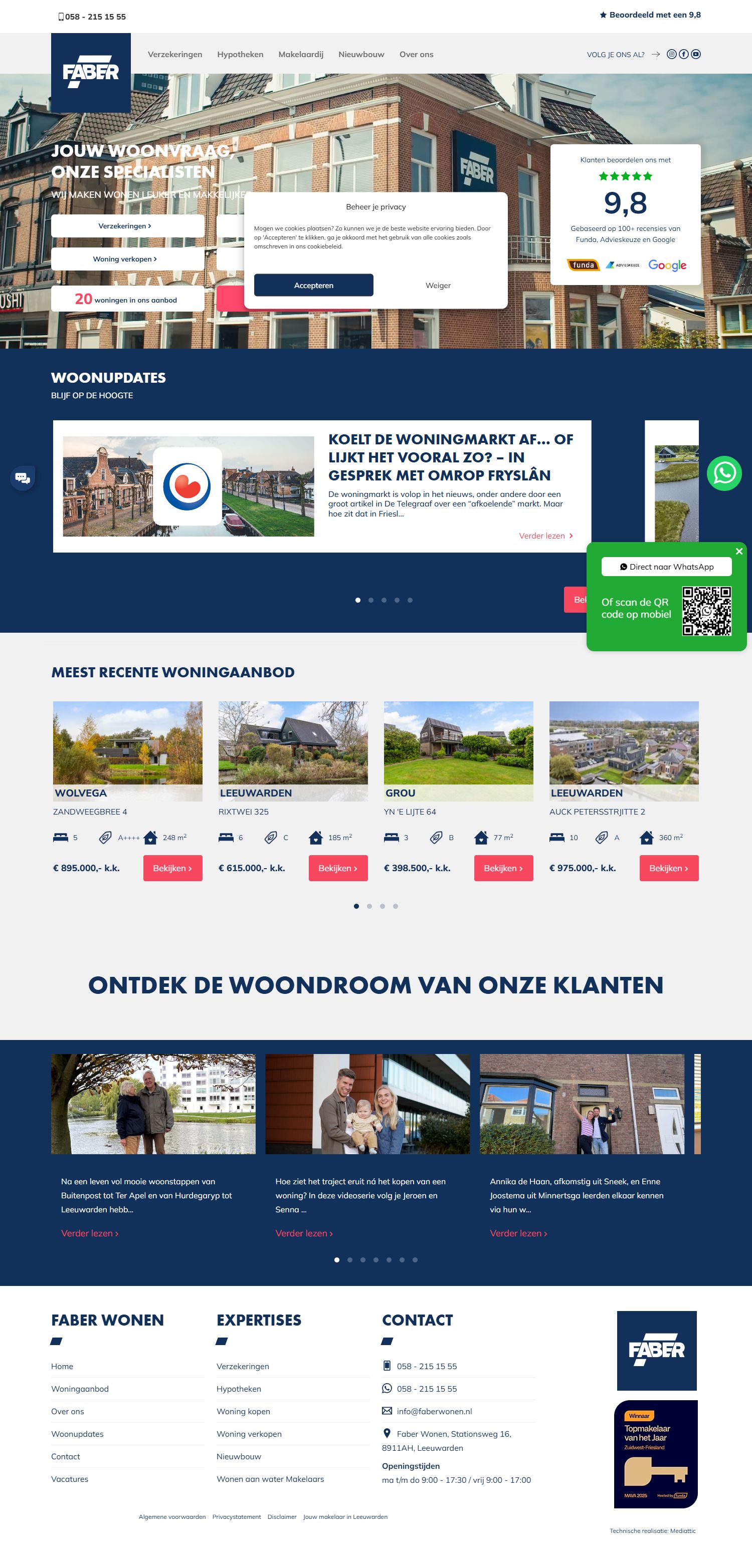 Screenshot der Website von www.faberwonen.nl