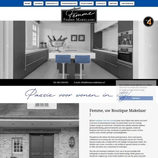 Screenshot van de website van www.femme-makelaars.nl