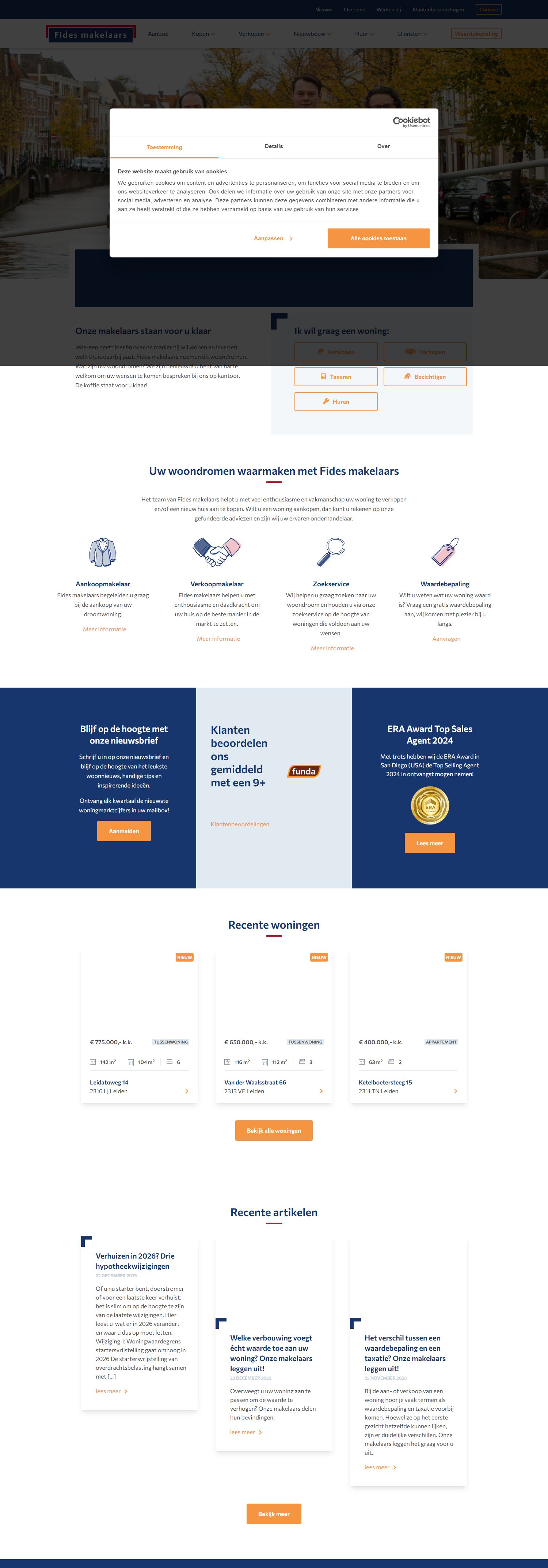 Screenshot of the website of www.fidesmakelaarsleiden.nl