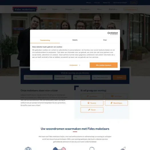 Screenshot van de website van www.fidesmakelaarsleiden.nl