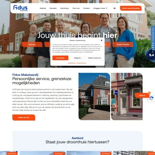 Screenshot of the website of makelaardij.fidus.nu