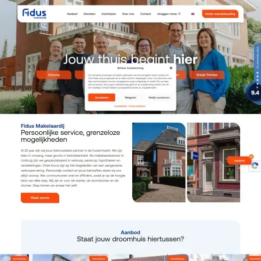 Screenshot of the website of makelaardij.fidus.nu