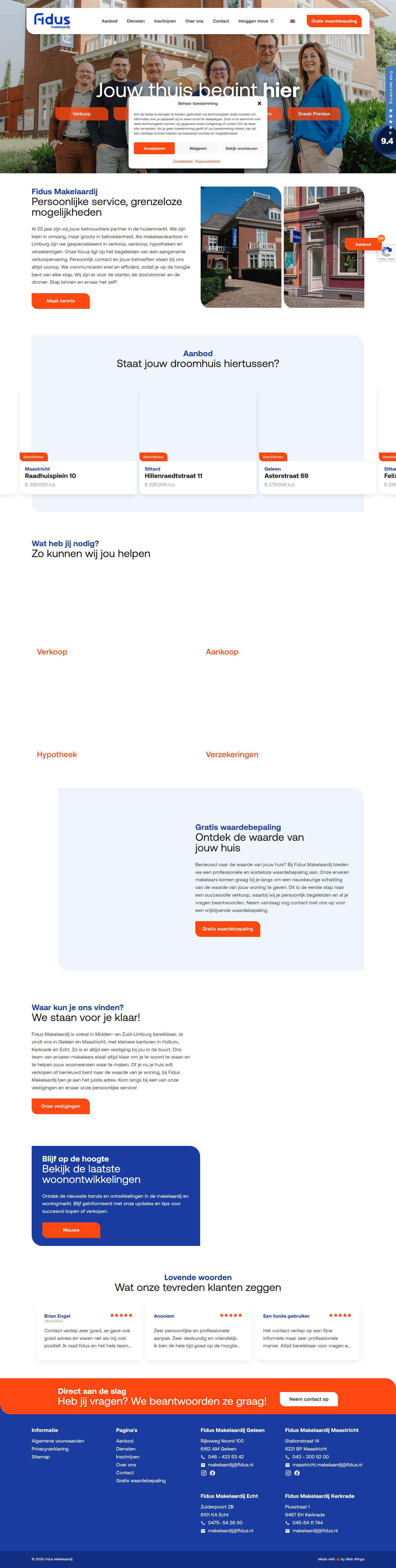 Screenshot der Website von makelaardij.fidus.nu
