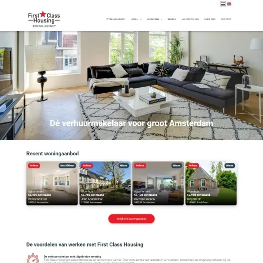 Screenshot van de website van www.firstclasshousing.nl