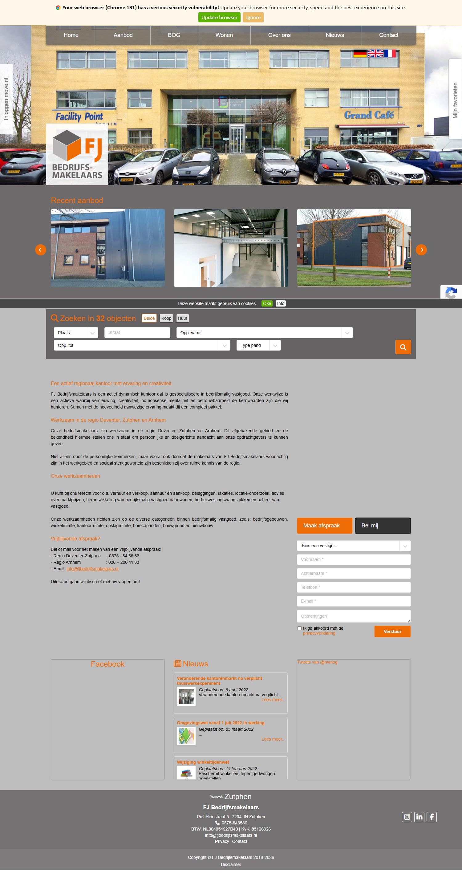 Screenshot der Website von www.fjbedrijfsmakelaars.nl