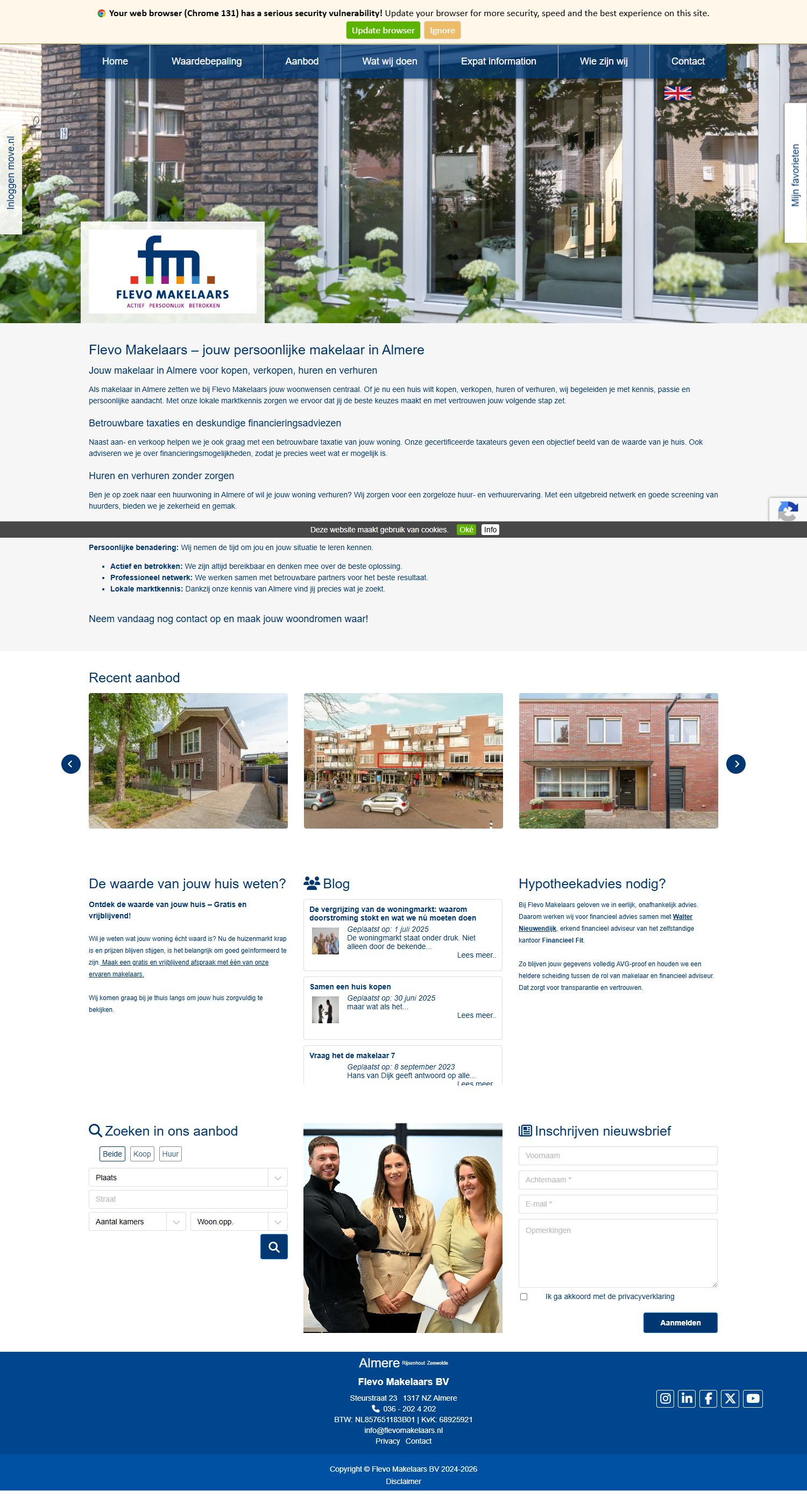Screenshot van de website van www.flevomakelaars.nl