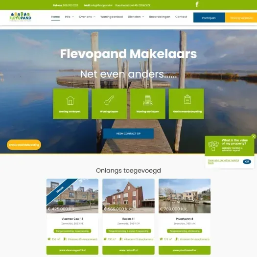 Screenshot van de website van www.flevopand.nl