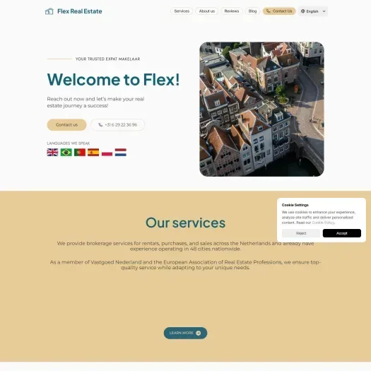 Screenshot van de website van www.flex-realestate.nl