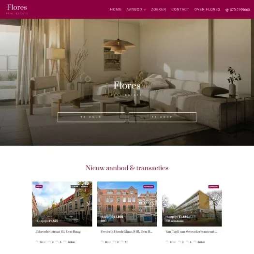 Screenshot der Website von www.floresrealestate.nl