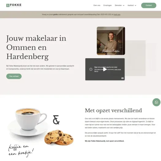 Screenshot of the website of www.fokkemakelaardij.nl