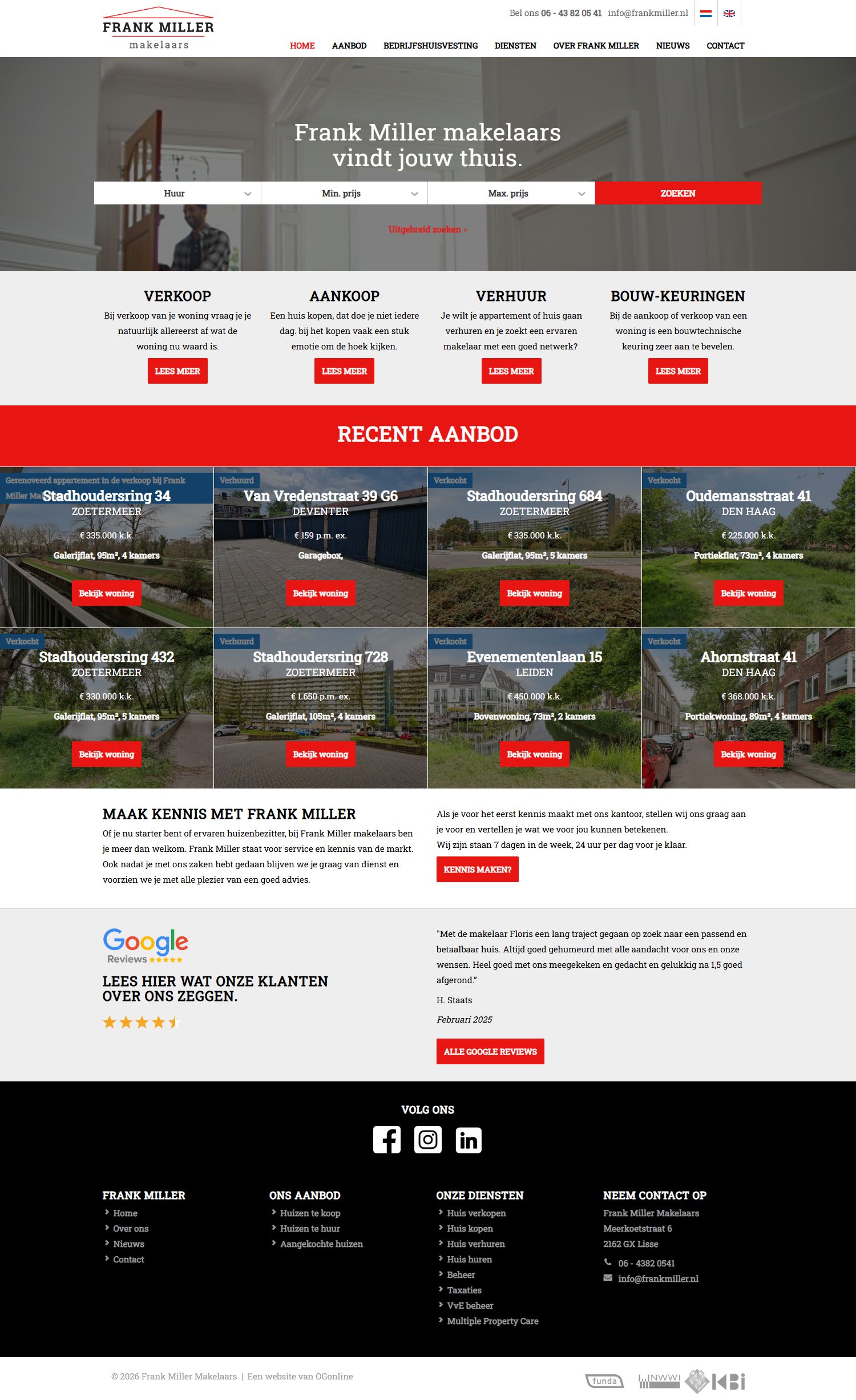 Screenshot van de website van www.frankmiller.nl