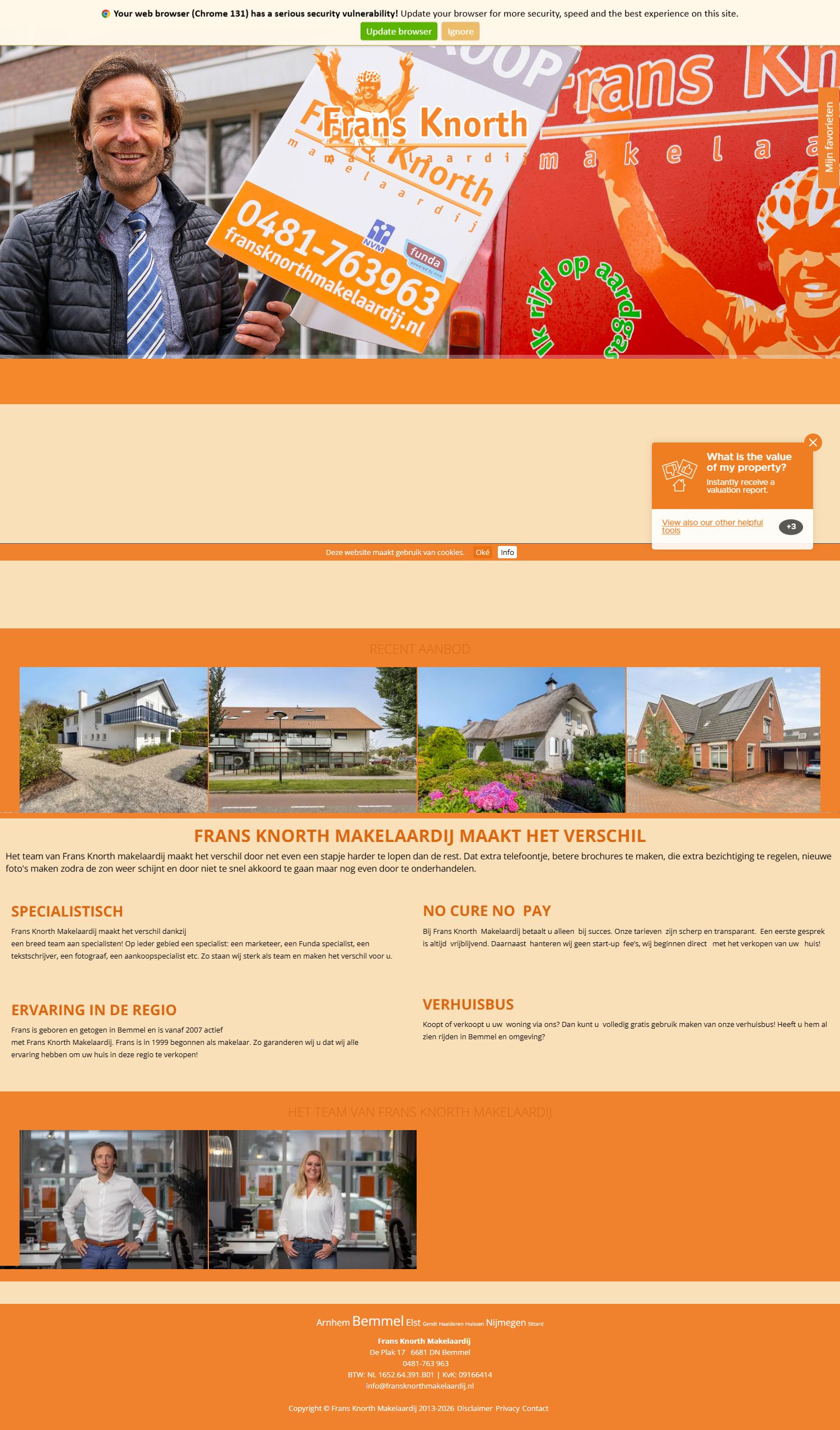 Screenshot van de website van www.fransknorthmakelaardij.nl