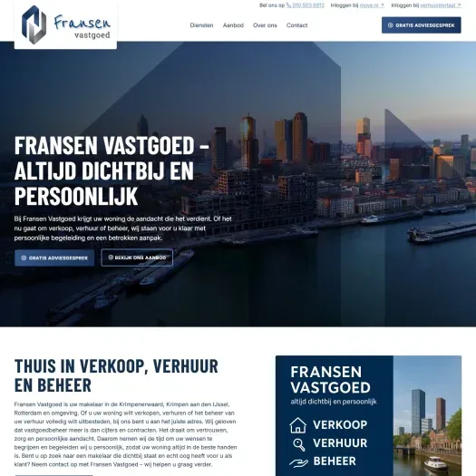 Screenshot van de website van www.fransenvastgoed.nl